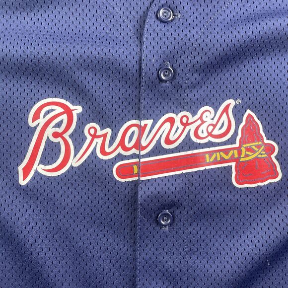 Vintage Atlanta Braves Jersey Mens Extra Large Blue Majestic Mesh USA Made 90s - Picture 3 of 11